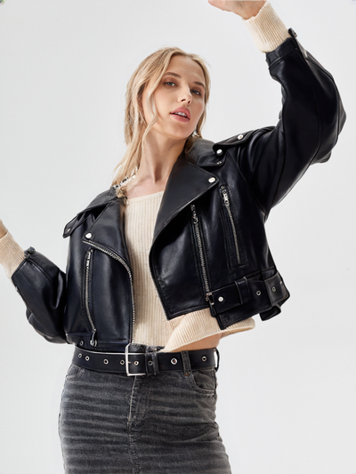BIKER JACKET IN CROP CUT MADE OF IMITATION LEATHER