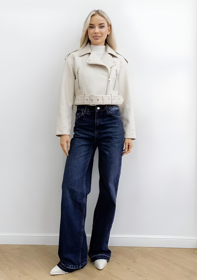 BIKER JACKET IN CROP CUT MADE OF IMITATION LEATHER
