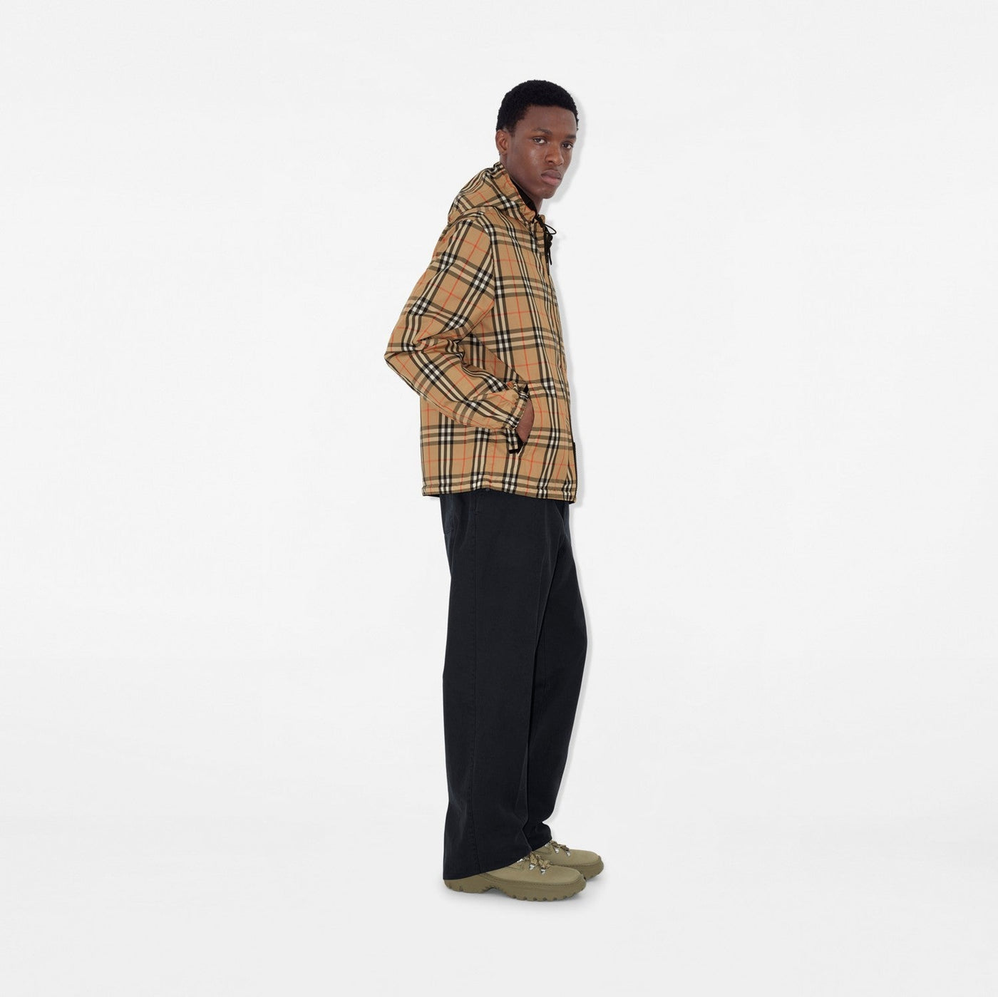 Reversible hooded jacket in check