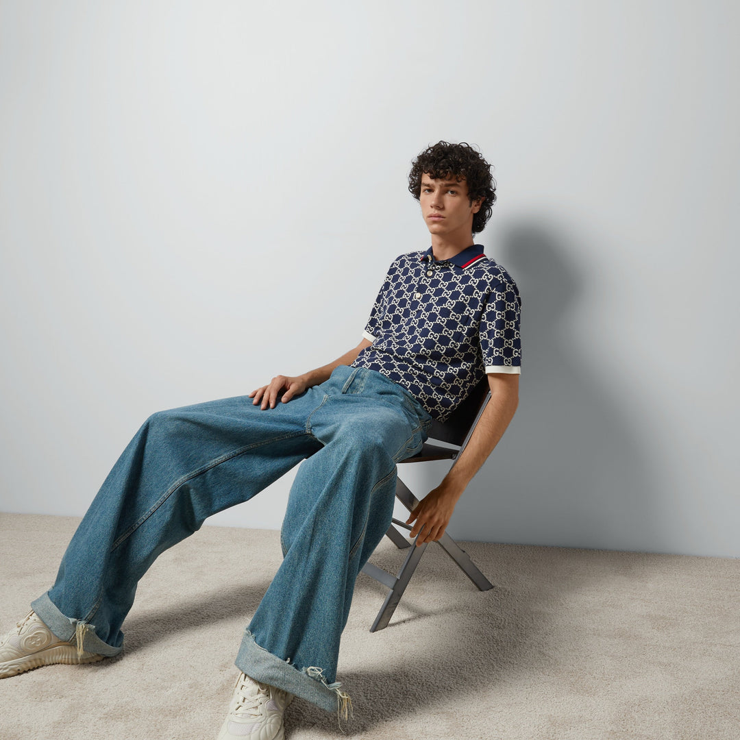 Polo shirt in cotton jersey with jacquard