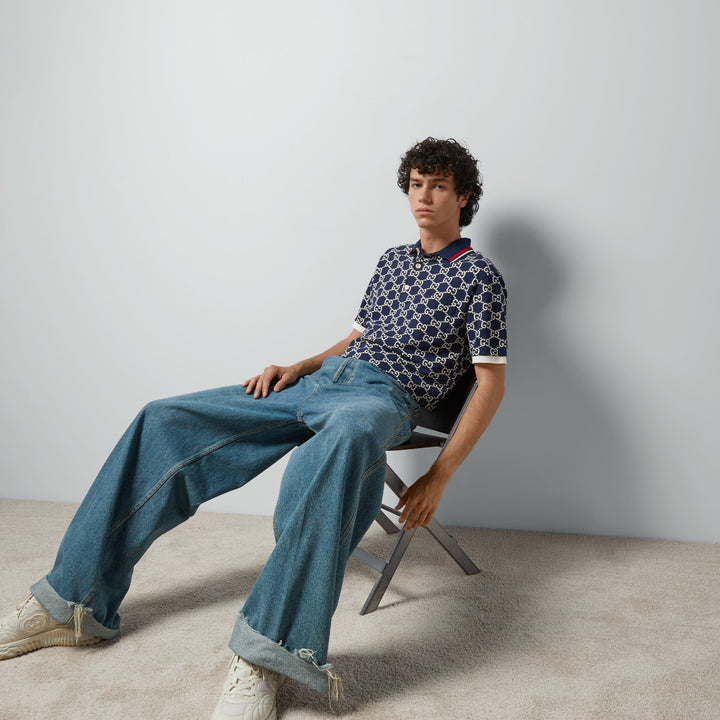 Polo shirt in cotton jersey with jacquard