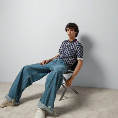 Polo shirt in cotton jersey with jacquard