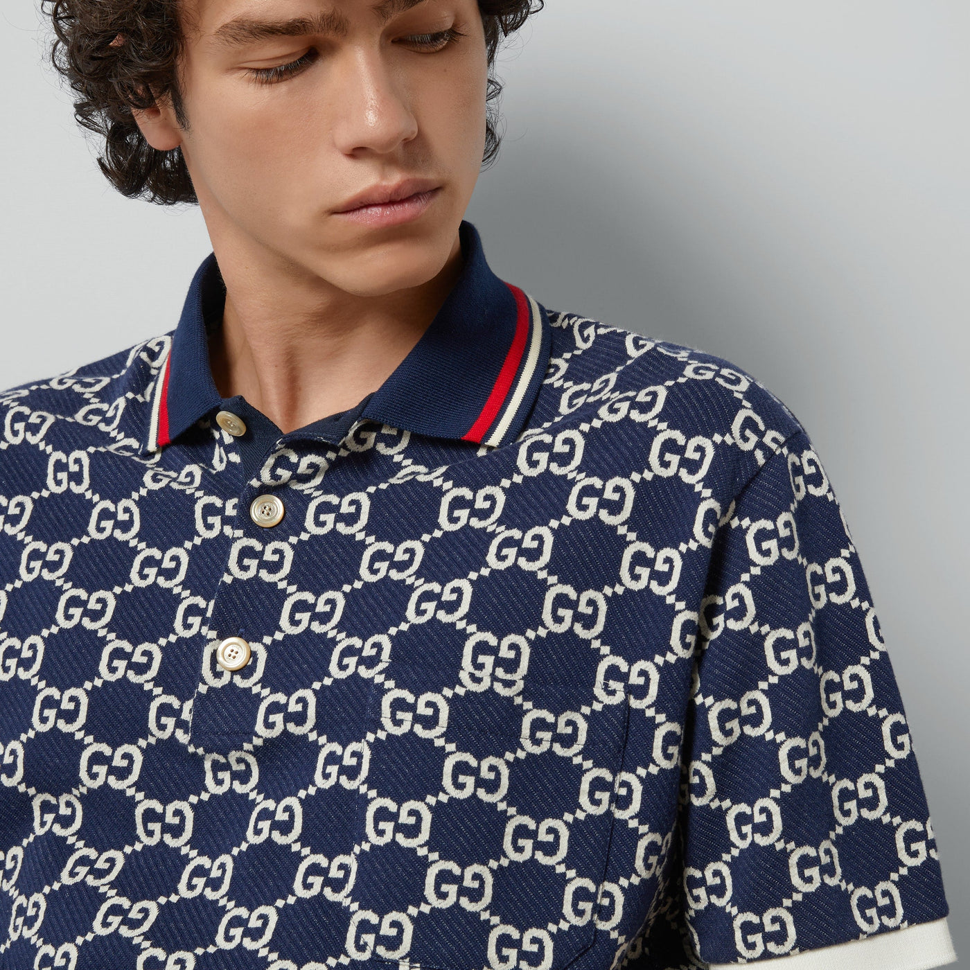 Polo shirt in cotton jersey with jacquard