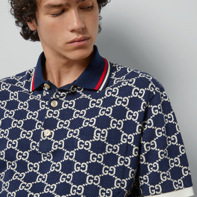 Polo shirt in cotton jersey with jacquard