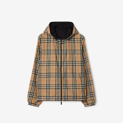 Reversible hooded jacket in check
