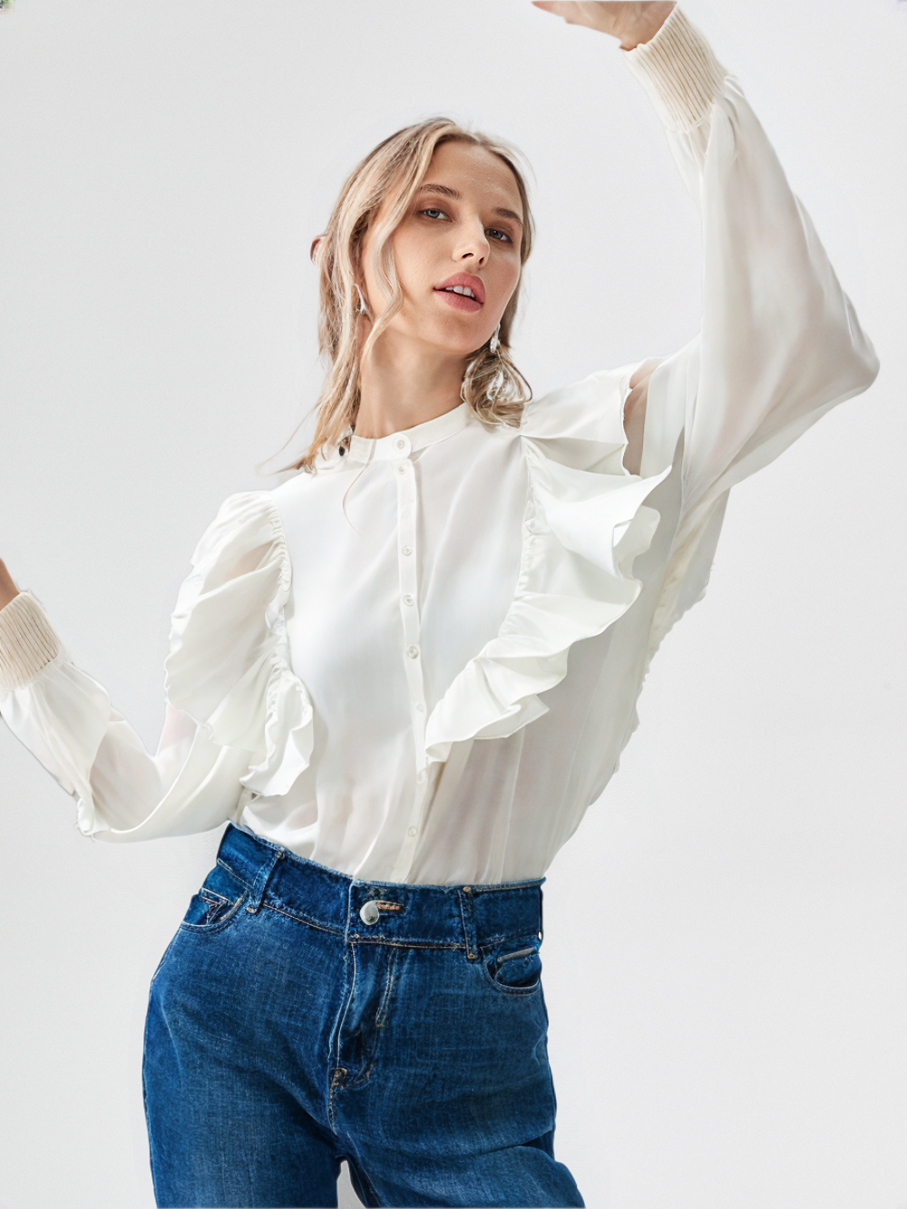 White ruffle top
