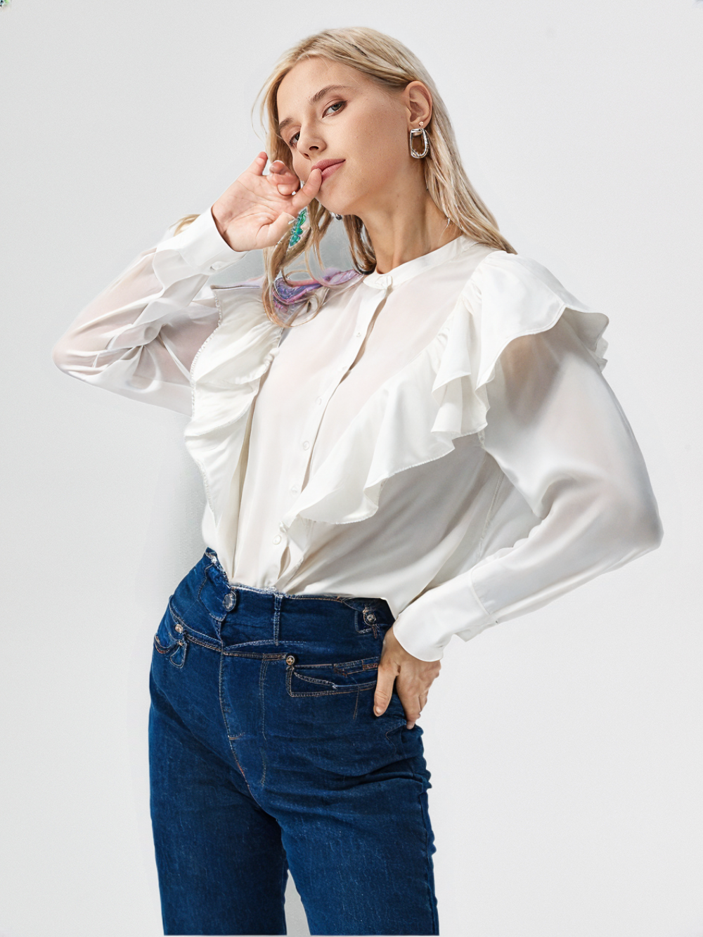White ruffle top