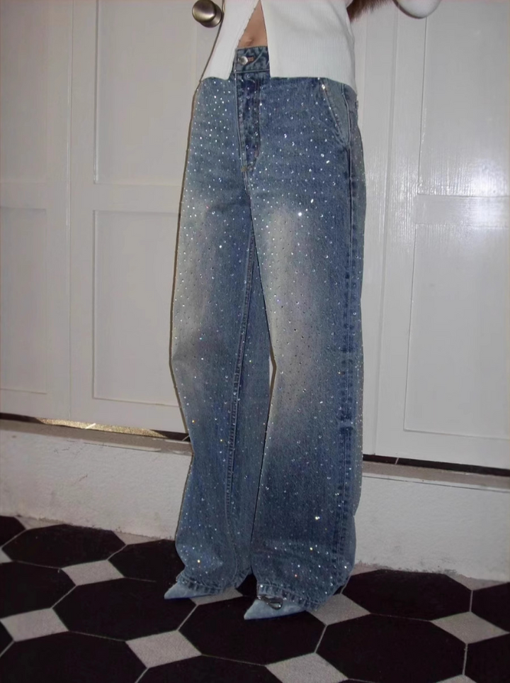 Glitter denim pants