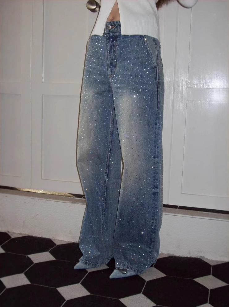 Glitter denim pants