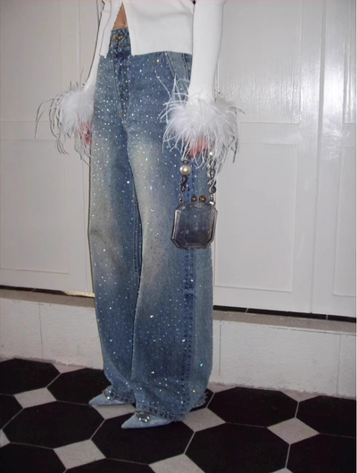 Glitter denim pants