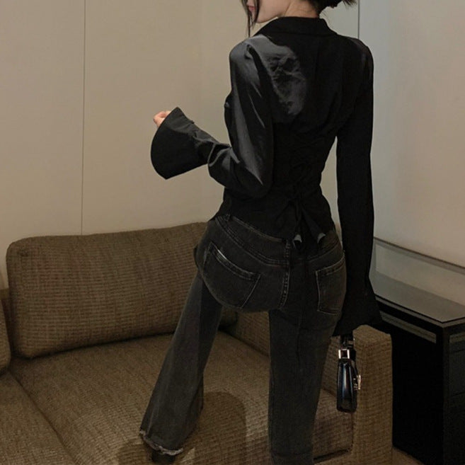 Back lace-up blouse