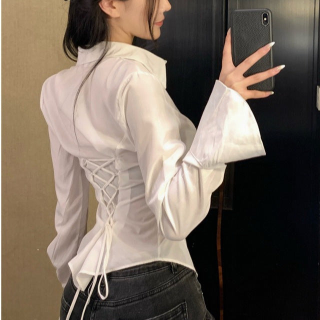 Back lace-up blouse