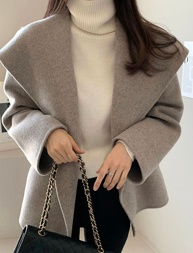 Wool coat with tie belt