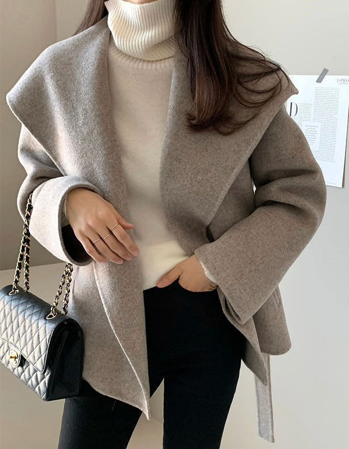 Wool coat with tie belt