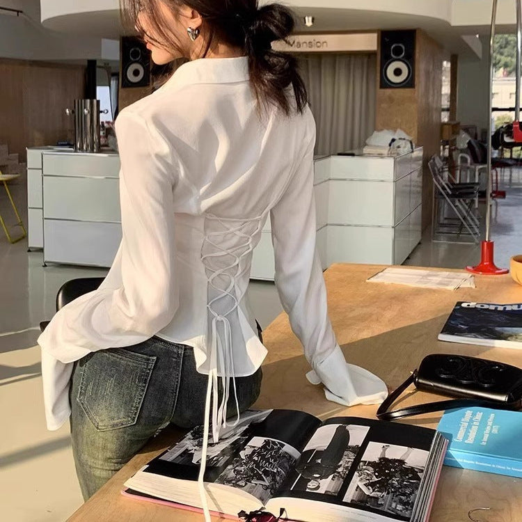 Back lace-up blouse