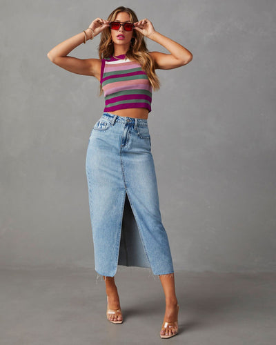 High waist denim midi skirt