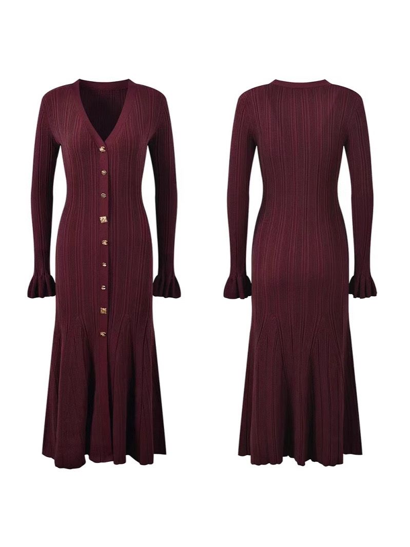 Knitted midi dress with button placket