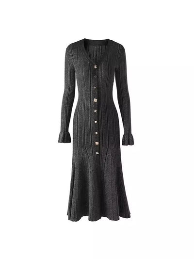 Knitted midi dress with button placket