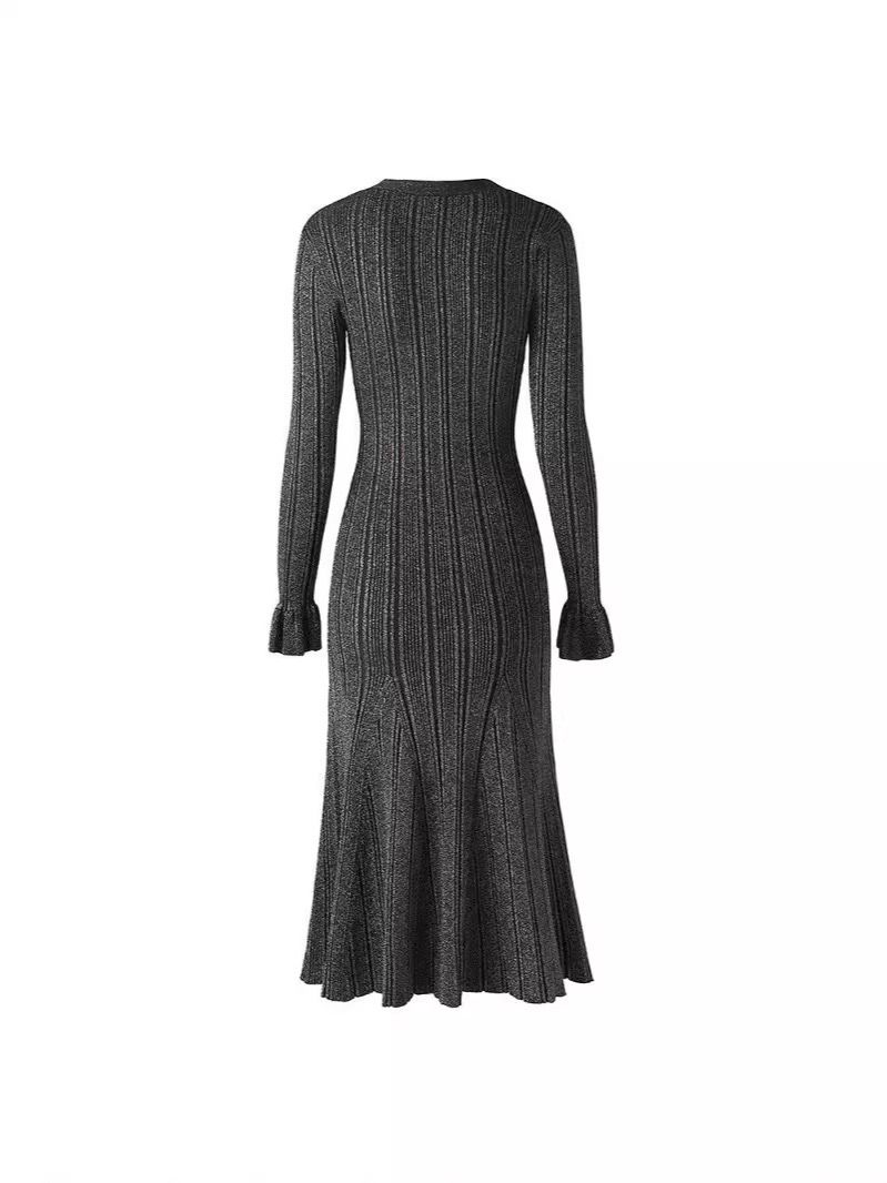 Knitted midi dress with button placket