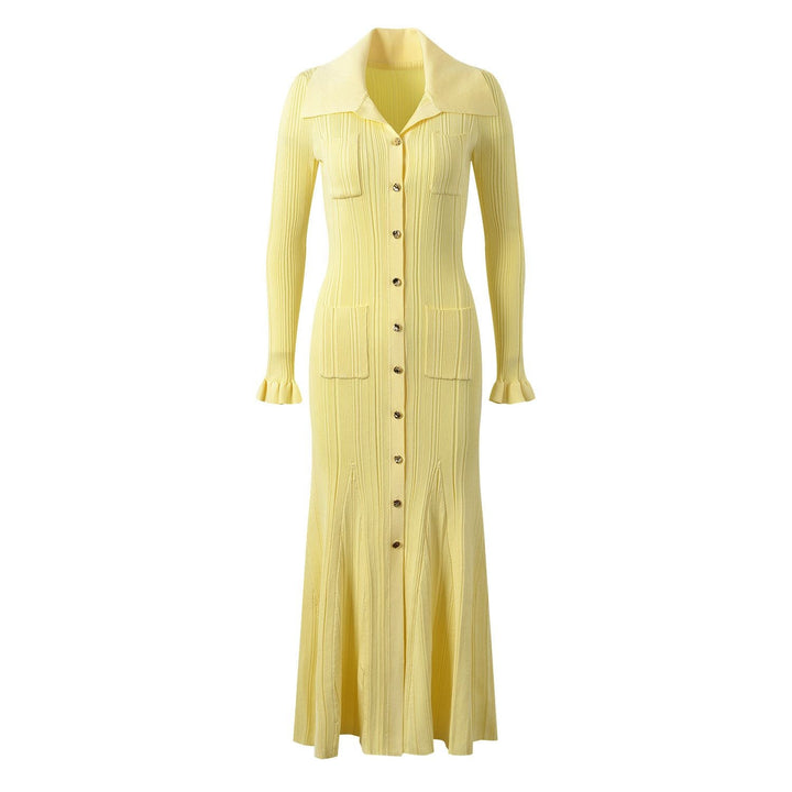 Knitted midi dress with button placket