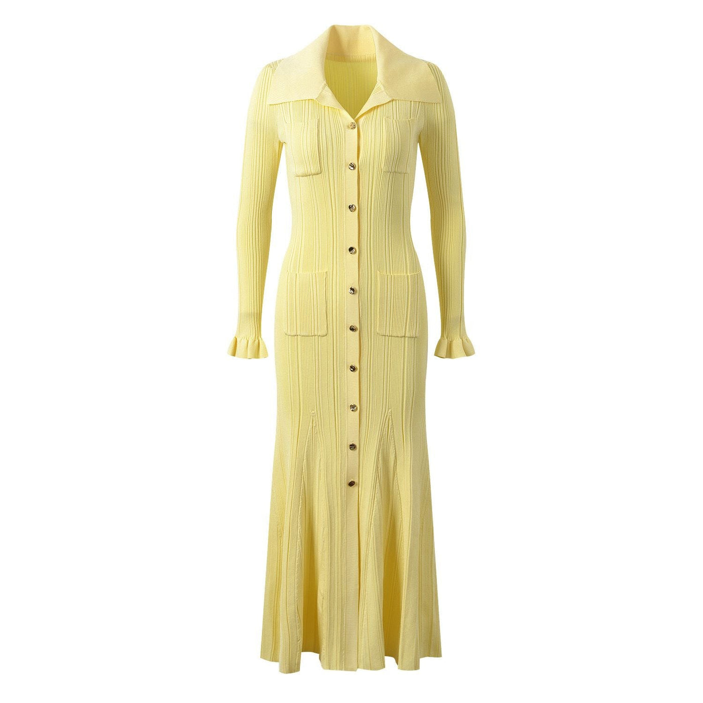 Knitted midi dress with button placket