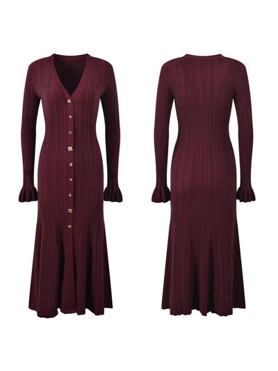 Knitted midi dress with button placket