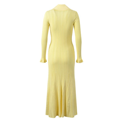 Knitted midi dress with button placket