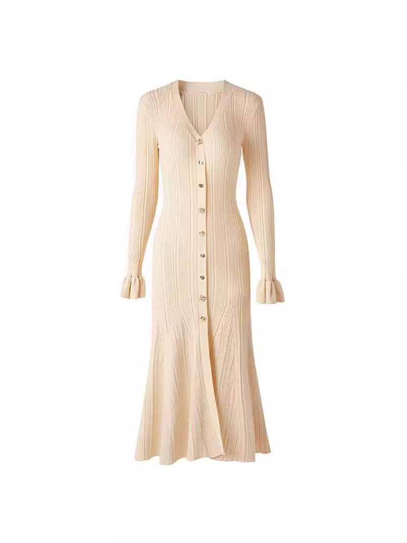 Knitted midi dress with button placket