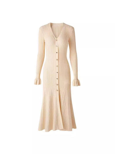 Knitted midi dress with button placket