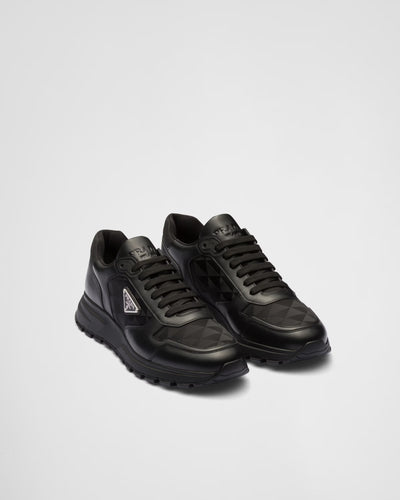 High-top sneaker made from leather and re-nylon
