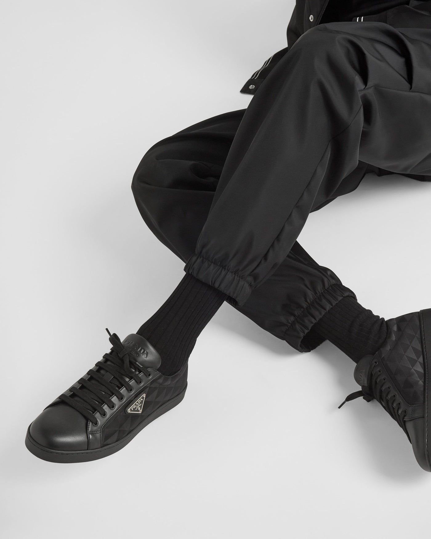 Leather and re-nylon sneaker