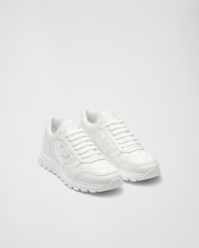 High-top sneaker made from leather and re-nylon