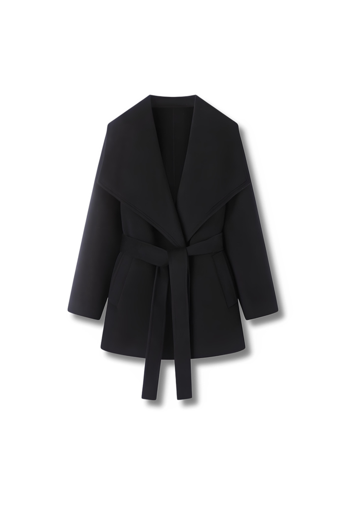 Black wrap coat with belt