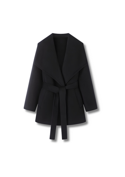 Black wrap coat with belt