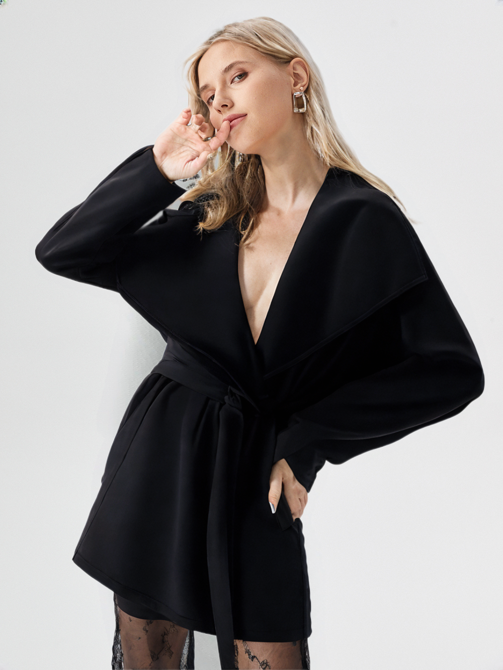 Black wrap coat with belt