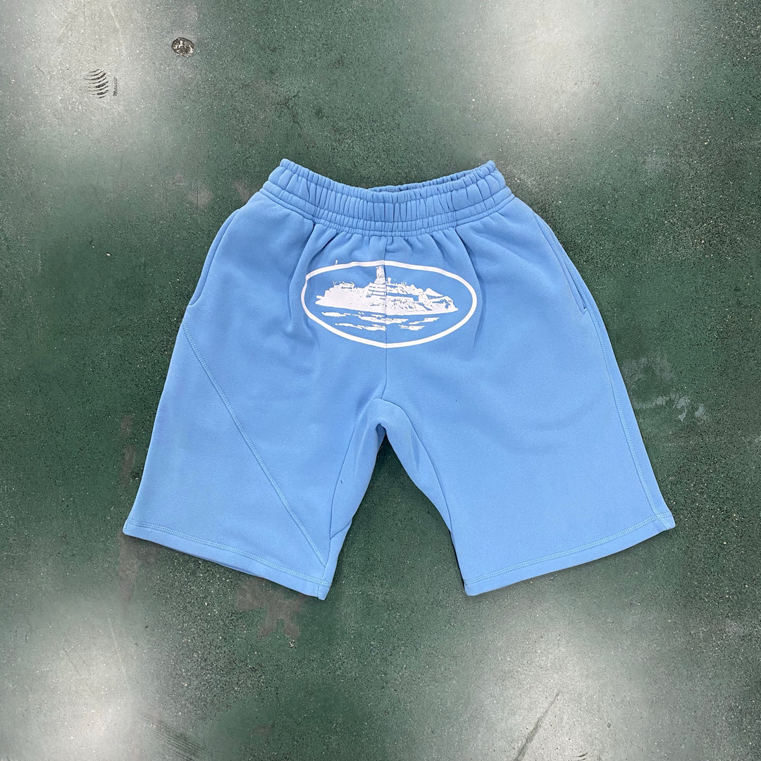 'Alcatraz' shorts baby blue
